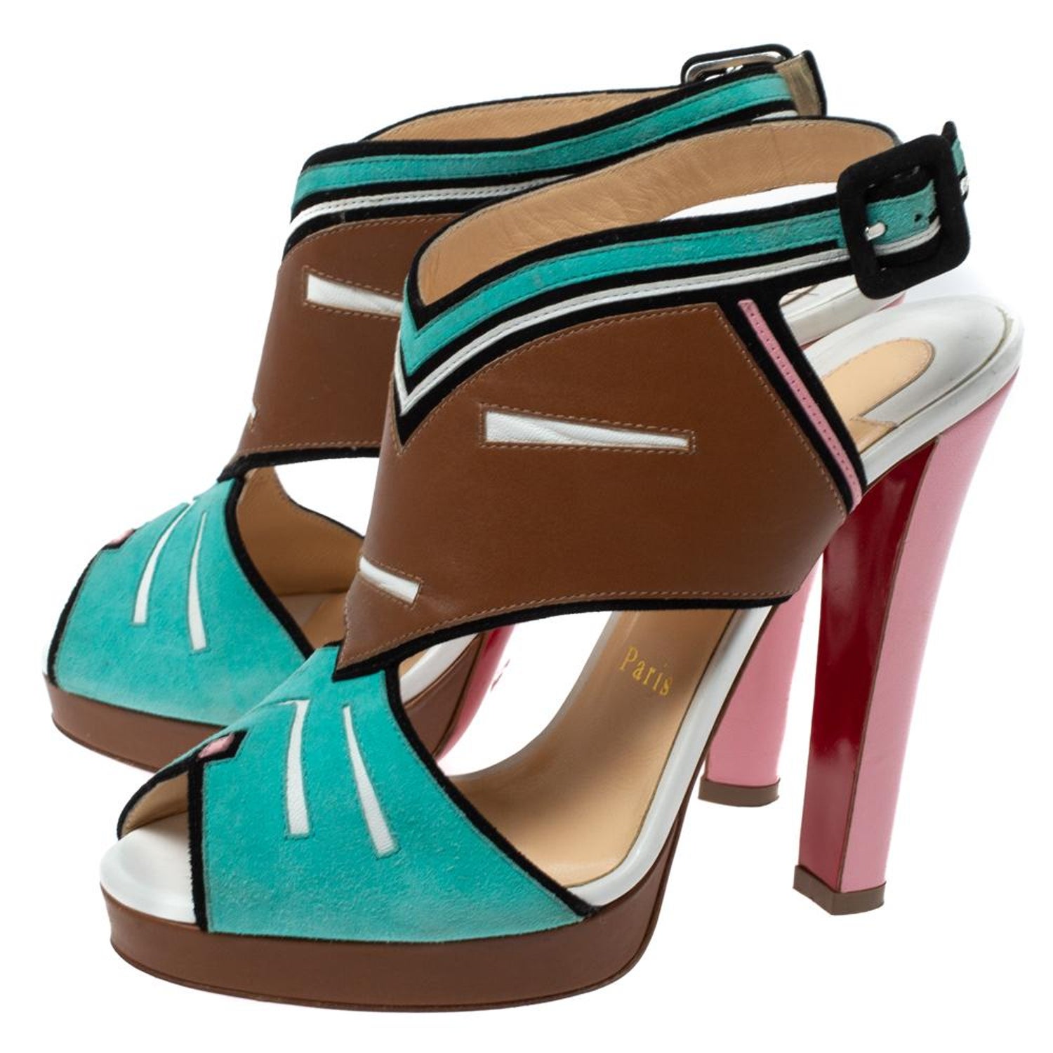 Christian Louboutin Multicolor Suede And Leather Azuniraco Sandals Size  38.5 For Sale at 1stDibs