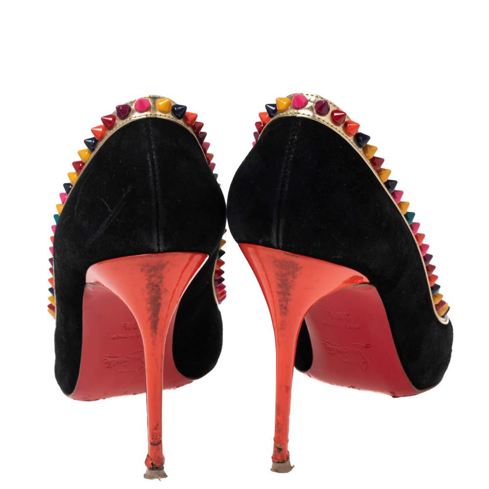 Women's Christian Louboutin Multicolor Suede and Patent Leather Hill Pumps Size 39.5