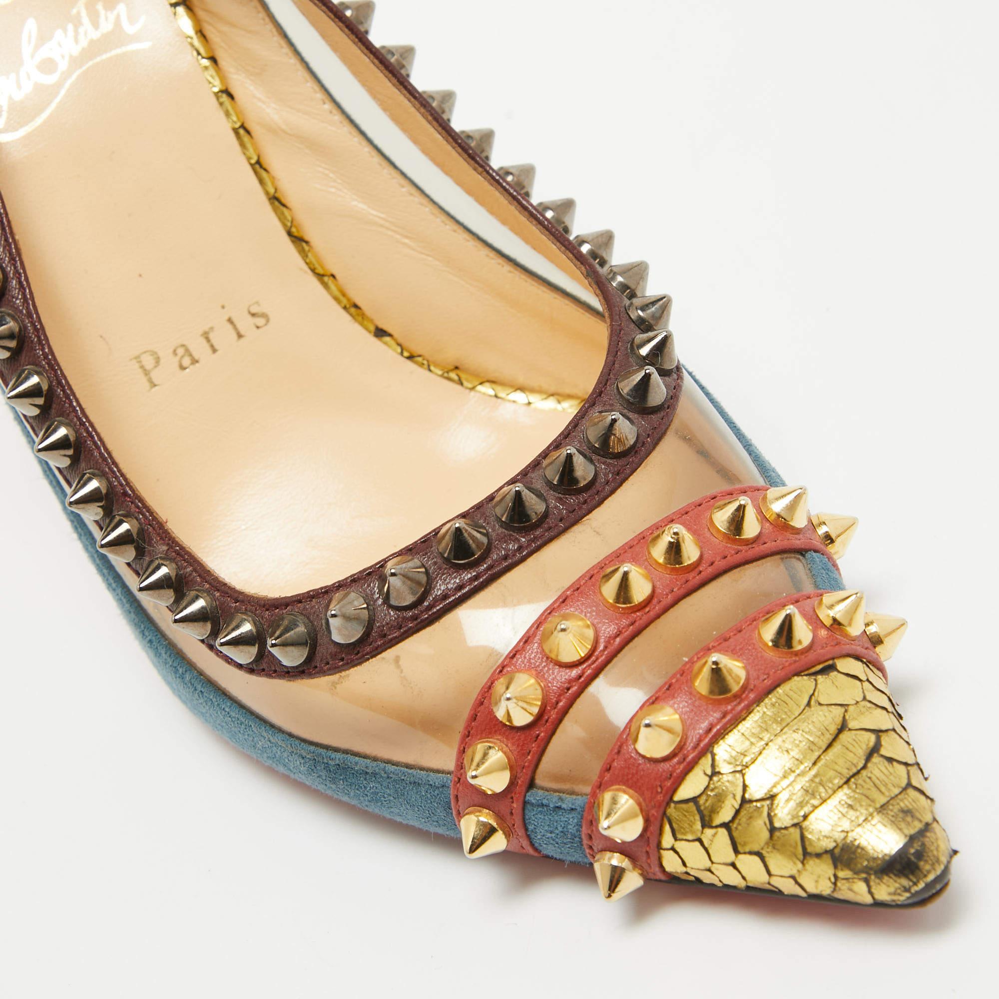Christian Louboutin Multicolor Suede and PVC Manovra Slingback Pumps Size 35 2