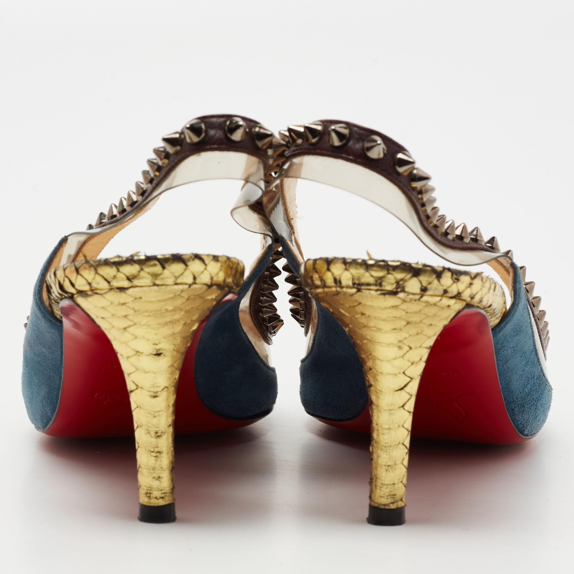 Christian Louboutin Multicolor Suede And PVC Manovra Slingback Pumps Size 38 3