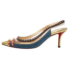 Christian Louboutin Multicolor Suede And PVC Manovra Slingback Pumps Size 38
