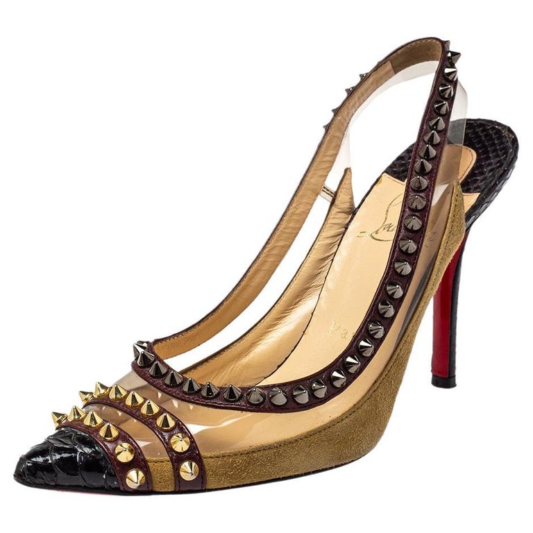 Christian Louboutin Multicolor Suede And PVC Slingback Pumps Size 35.5 ...