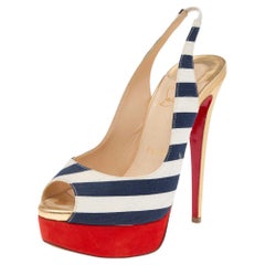 Christian Louboutin Mehrfarbige Lady Peep Slingback Pumps aus Wildleder mit Stoff Größe 35.5