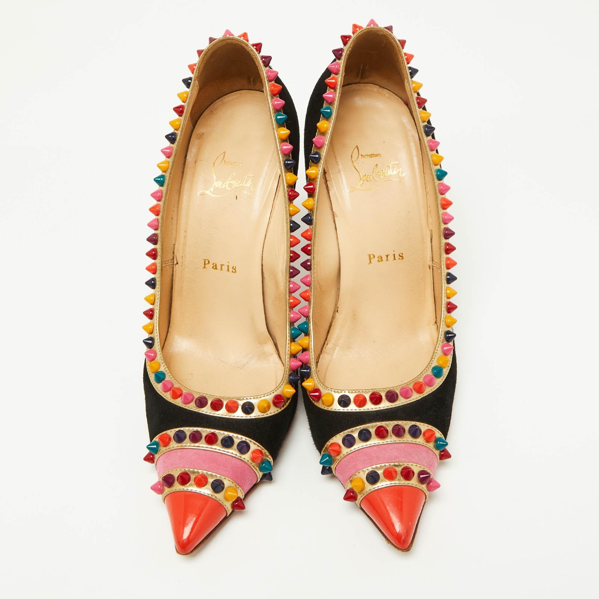 Christian Louboutin Mehrfarbiger Malabar Hill Spike aus Wildleder und Leder, Malabar  Pumps Größe 38 (Schwarz) im Angebot