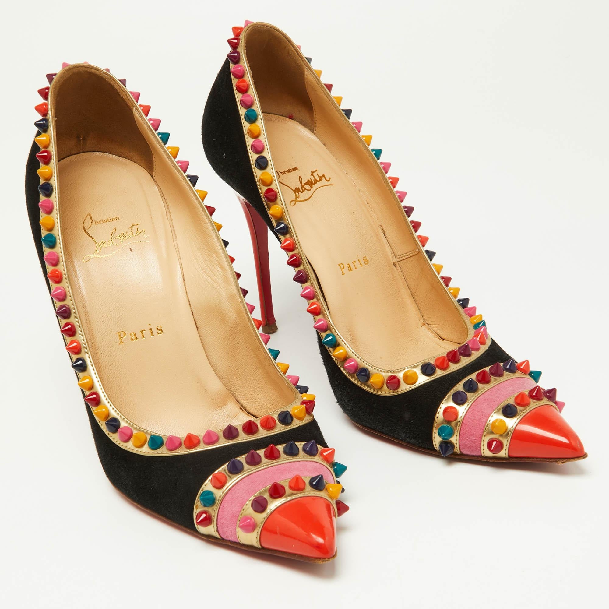 Christian Louboutin Mehrfarbiger Malabar Hill Spike aus Wildleder und Leder, Malabar  Pumps Größe 38 im Zustand „Gut“ im Angebot in Dubai, Al Qouz 2