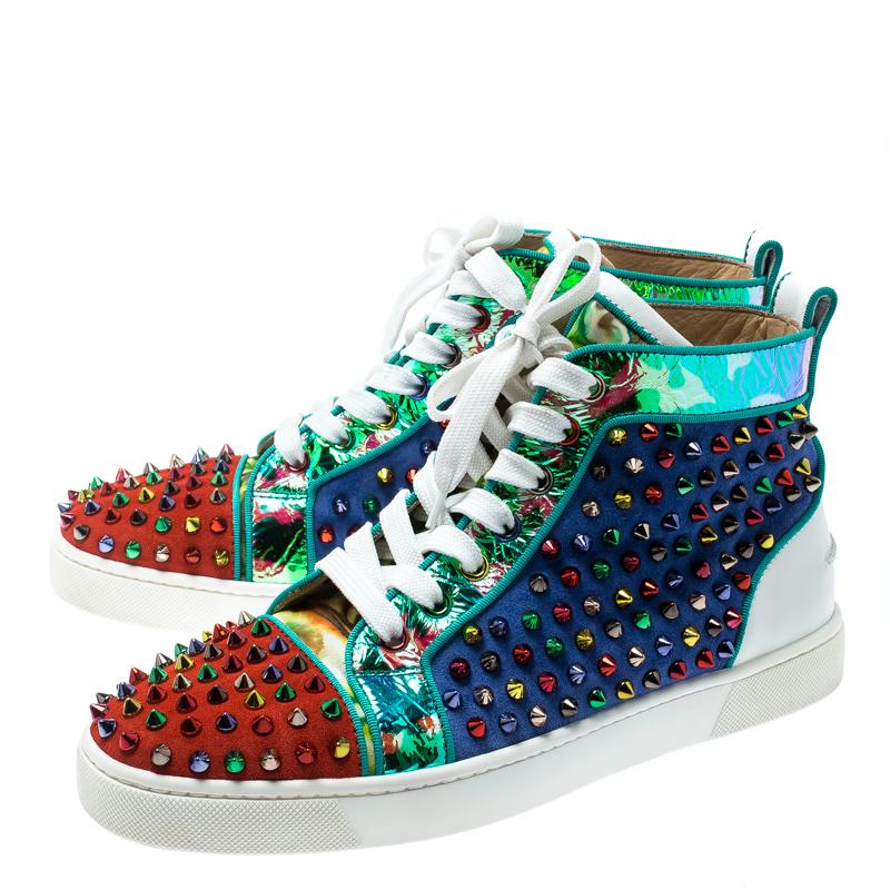 Christian Louboutin Multicolor Suede Louis Spikes High-Top Sneakers Size 40 1