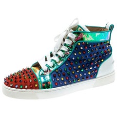 Christian Louboutin Men's Louis Flat Patent Carr Spikes High Top Sneaker  42.5 For Sale at 1stDibs