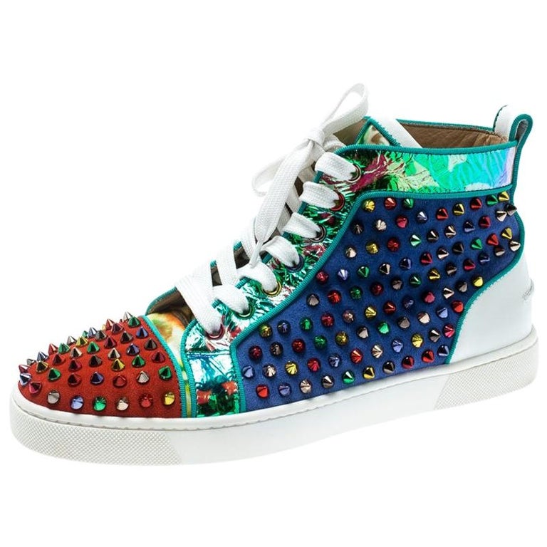 Christian Louboutin Multicolor Suede Louis Spikes High-Top Sneakers Size 40  at 1stDibs