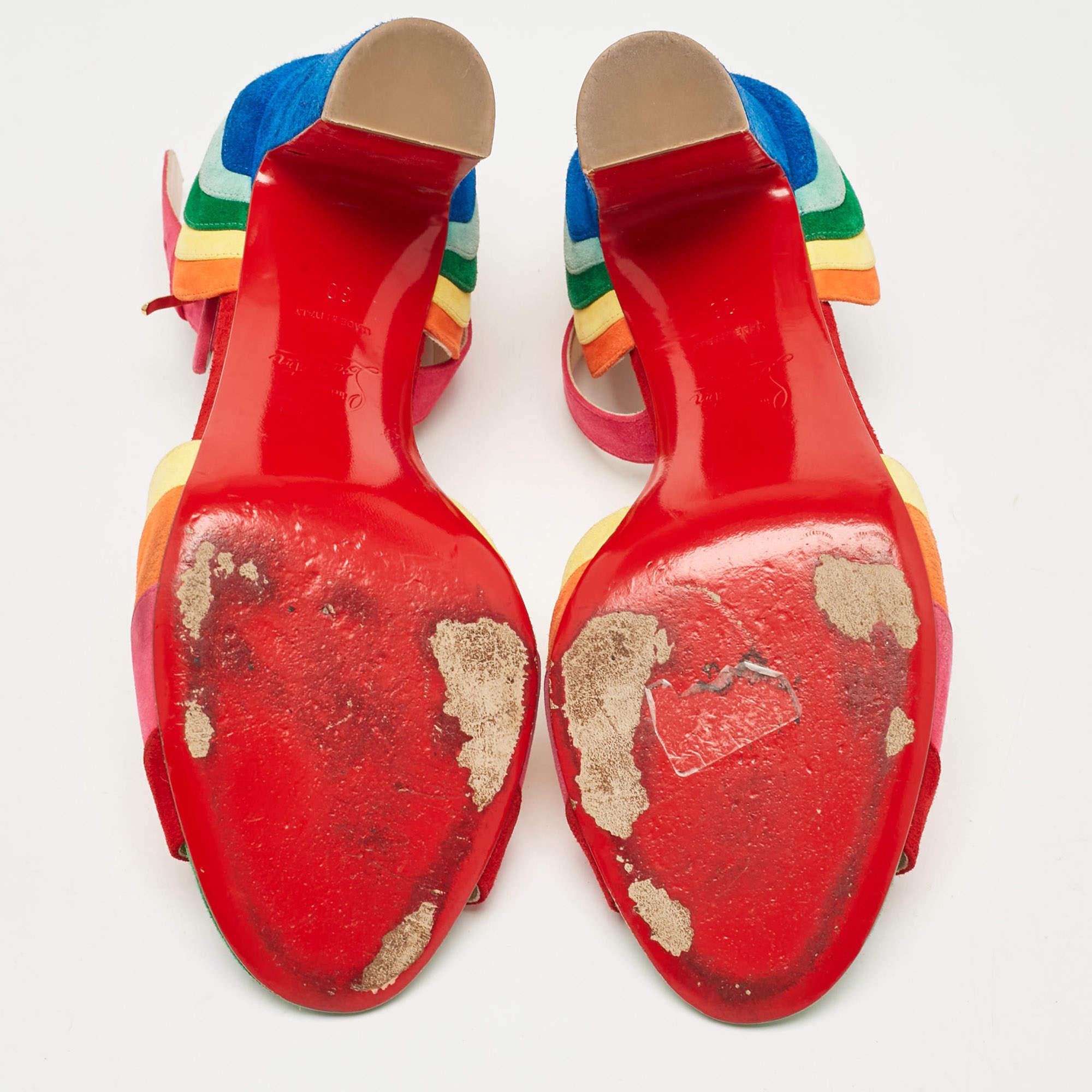 Christian Louboutin Multicolor Suede Rainbow Ankle Strap Sandals Size 38 1