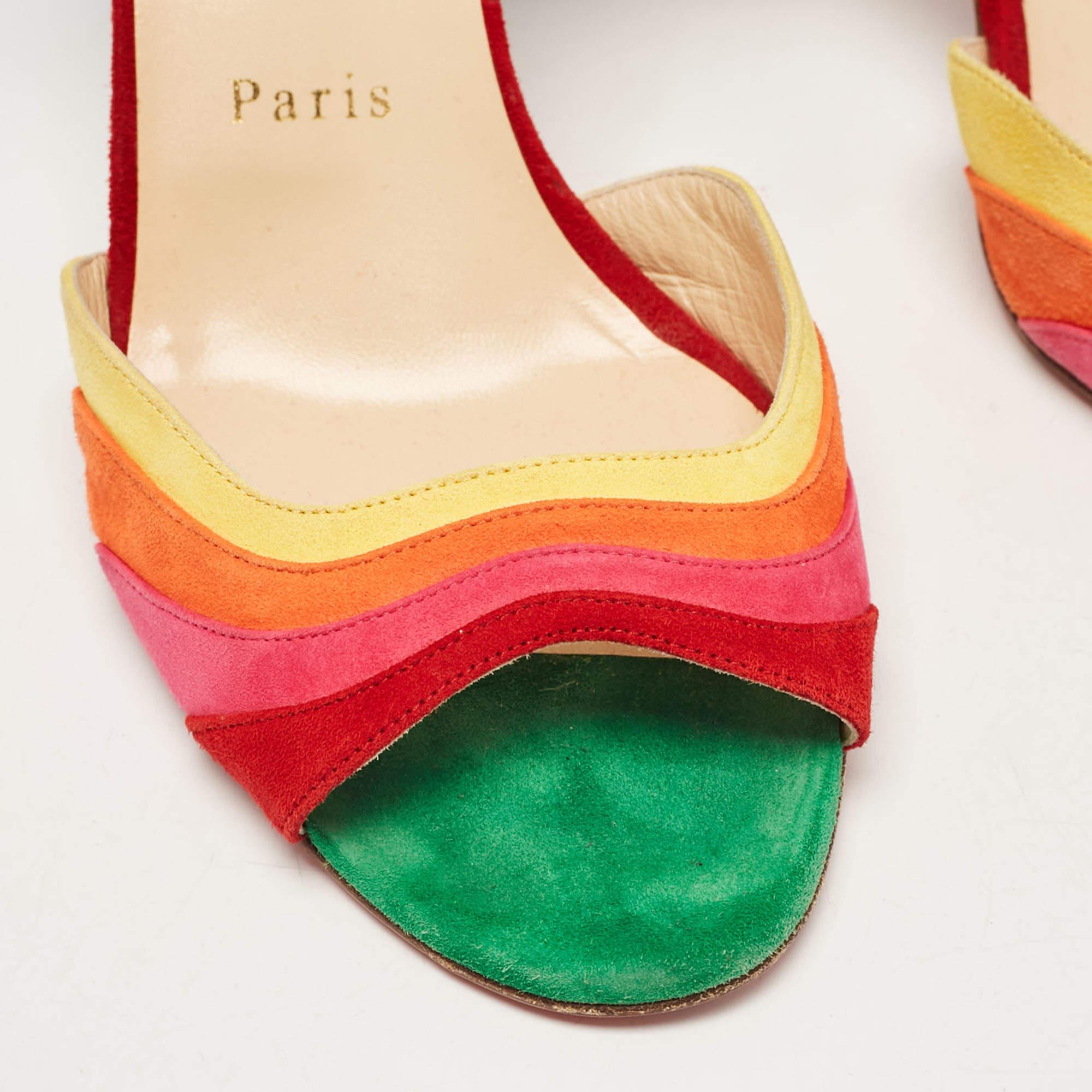 Christian Louboutin Multicolor Suede Rainbow Ankle Strap Sandals Size 38 2