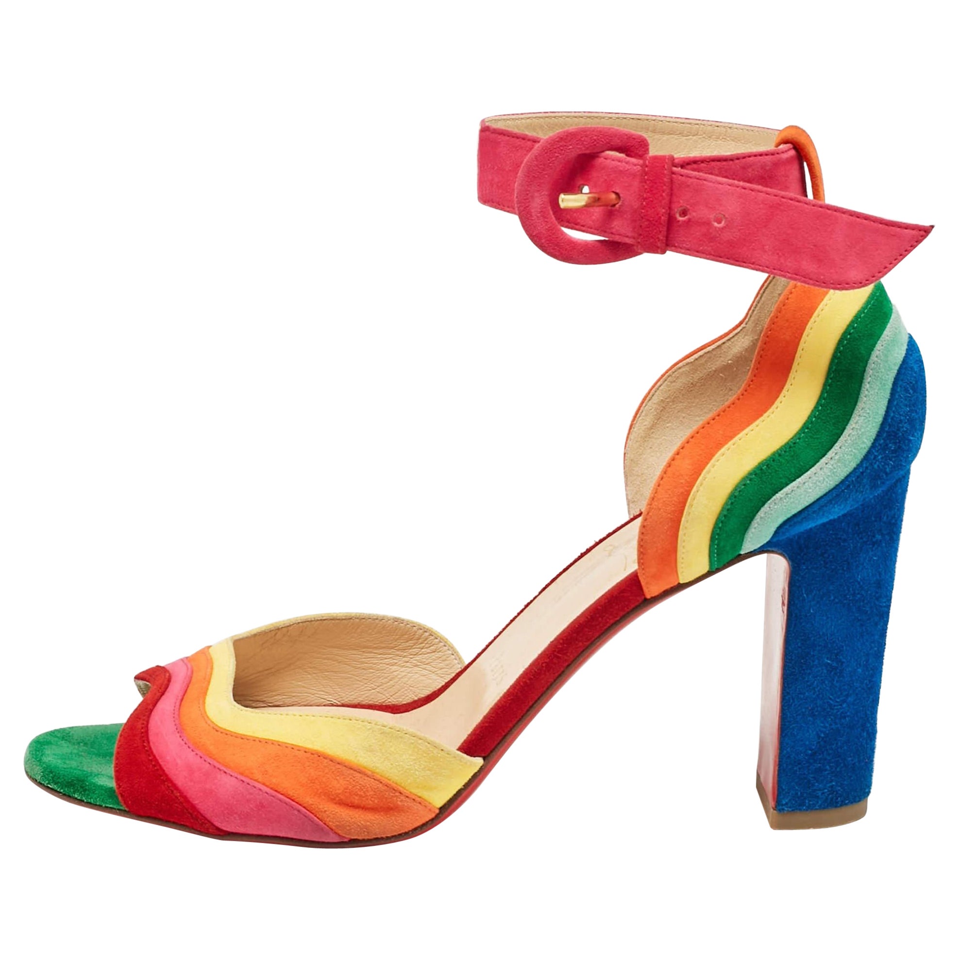 Christian Louboutin Multicolor Suede Rainbow Ankle Strap Sandals Size 38