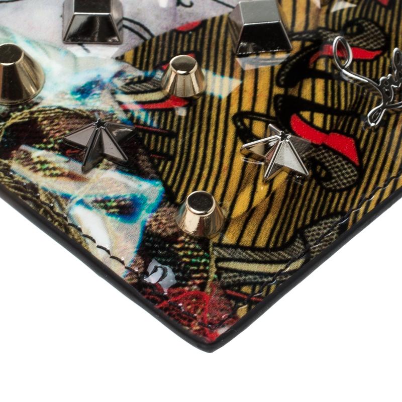 Christian Louboutin Multicolor Trash Print Kios Spiked Card Holder In New Condition In Dubai, Al Qouz 2