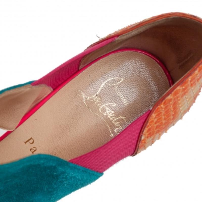 Women's Christian Louboutin Multicolour Python Leather And Suede Pitou Pumps Size 37.5 For Sale