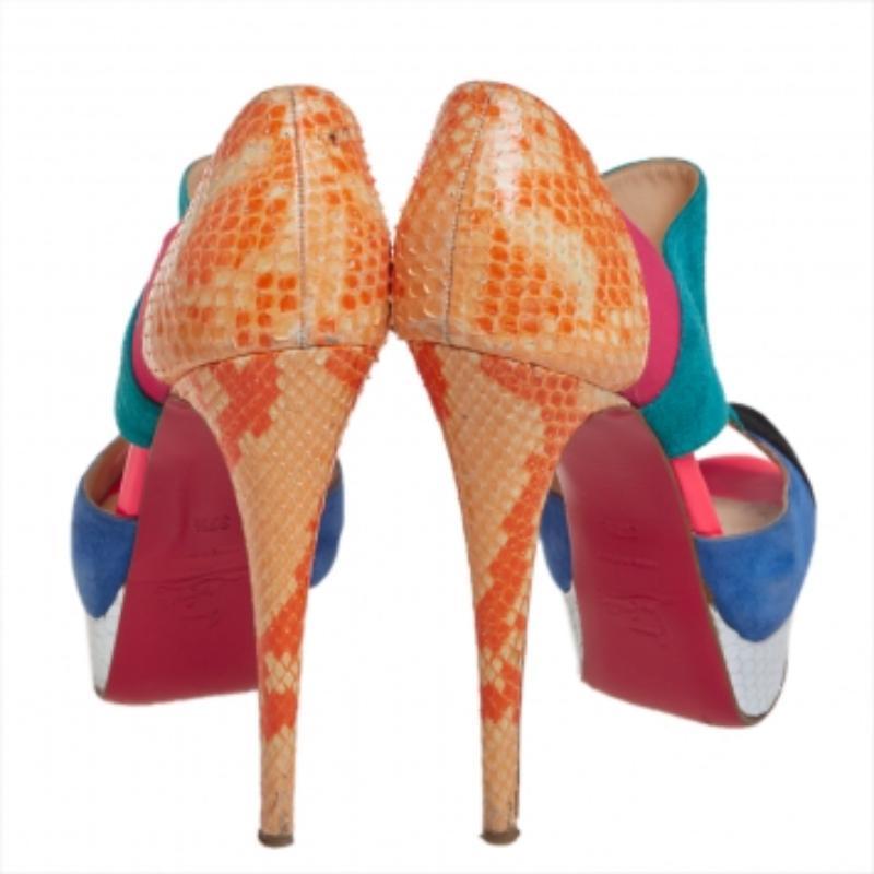 Christian Louboutin Multicolour Python Leather And Suede Pitou Pumps Size 37.5 For Sale 2