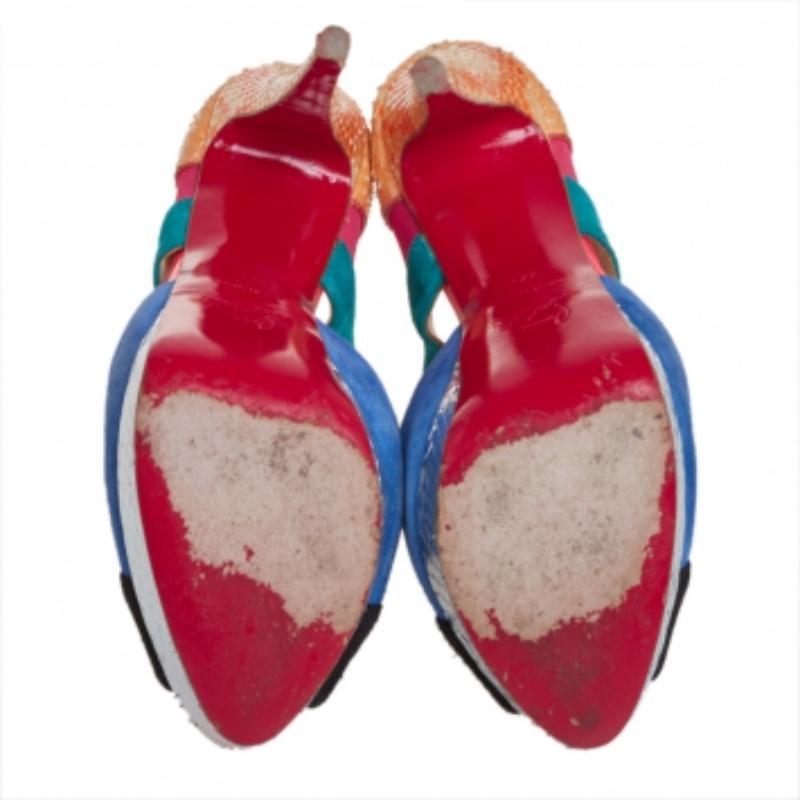 Christian Louboutin Multicolour Python Leather And Suede Pitou Pumps Size 37.5 For Sale 3