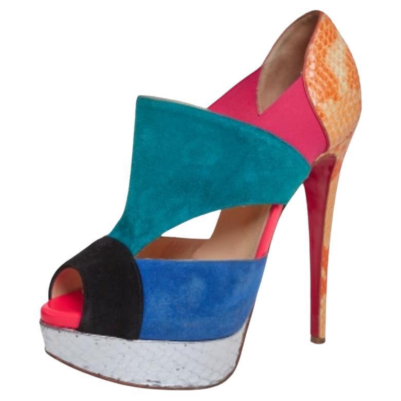 Christian Louboutin Multicolour Python Leather And Suede Pitou Pumps Size 37.5 For Sale