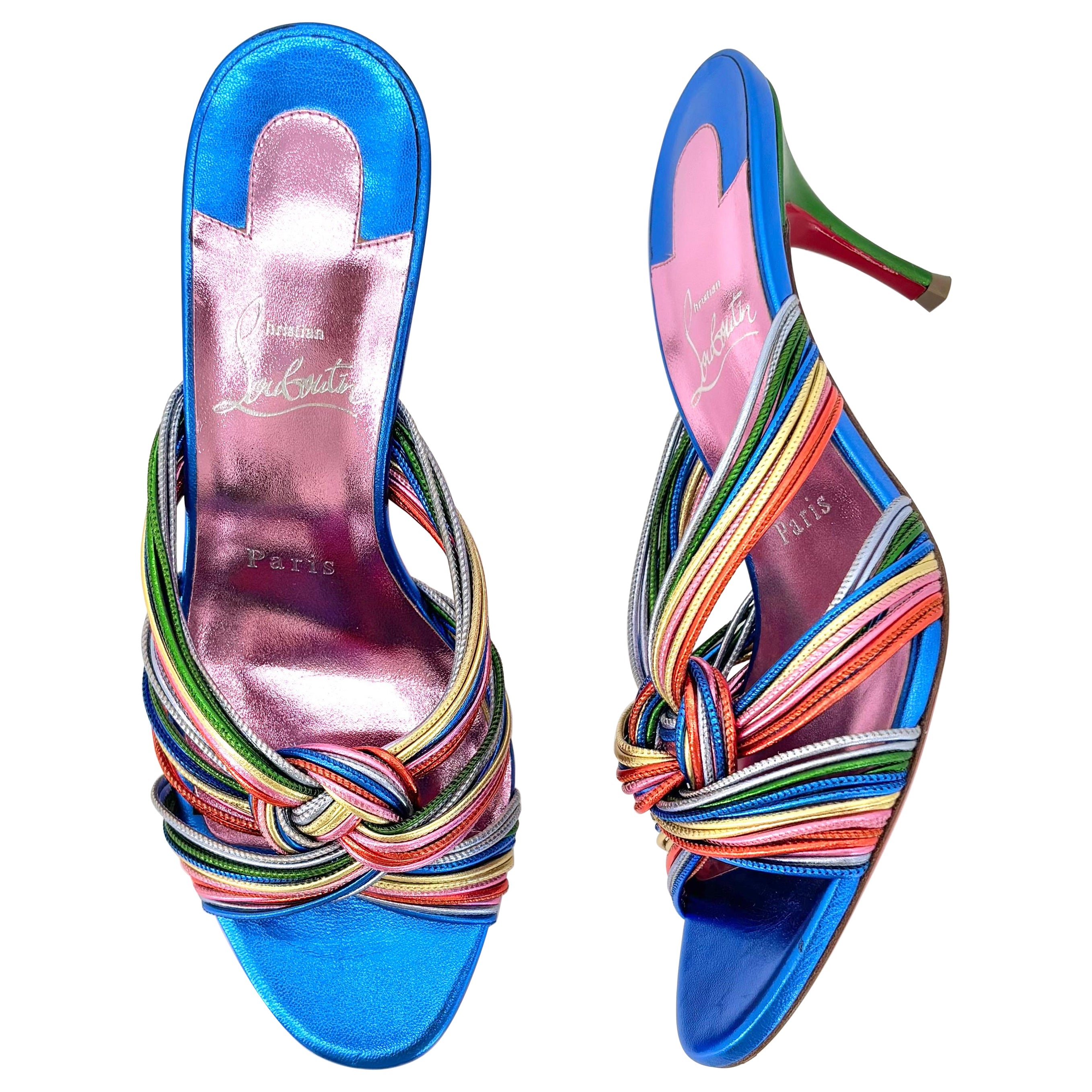 Christian Louboutin Multitaski 70 Coriandoli Tacco Gattino Mules 37 Sandali in vendita