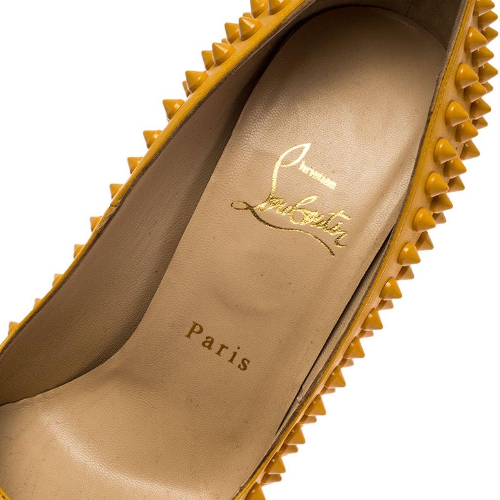 Christian Louboutin Mustard Leather Lady Peep Toe Spike Platform Pumps Size 39 2