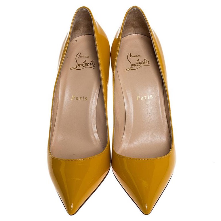 Christian Louboutin Mustard Patent Leather Pigalle Pointed Toe Pumps ...