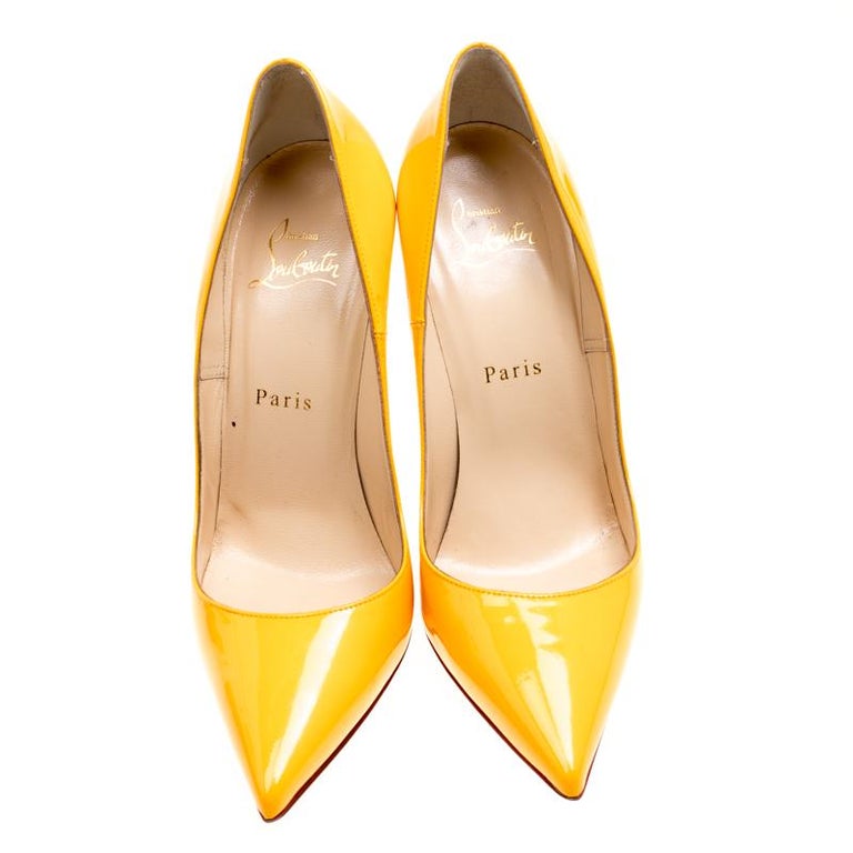 Mustard Yellow Patent Leather Pigalle Pointed Toe Pumps Size 37.5 For ...