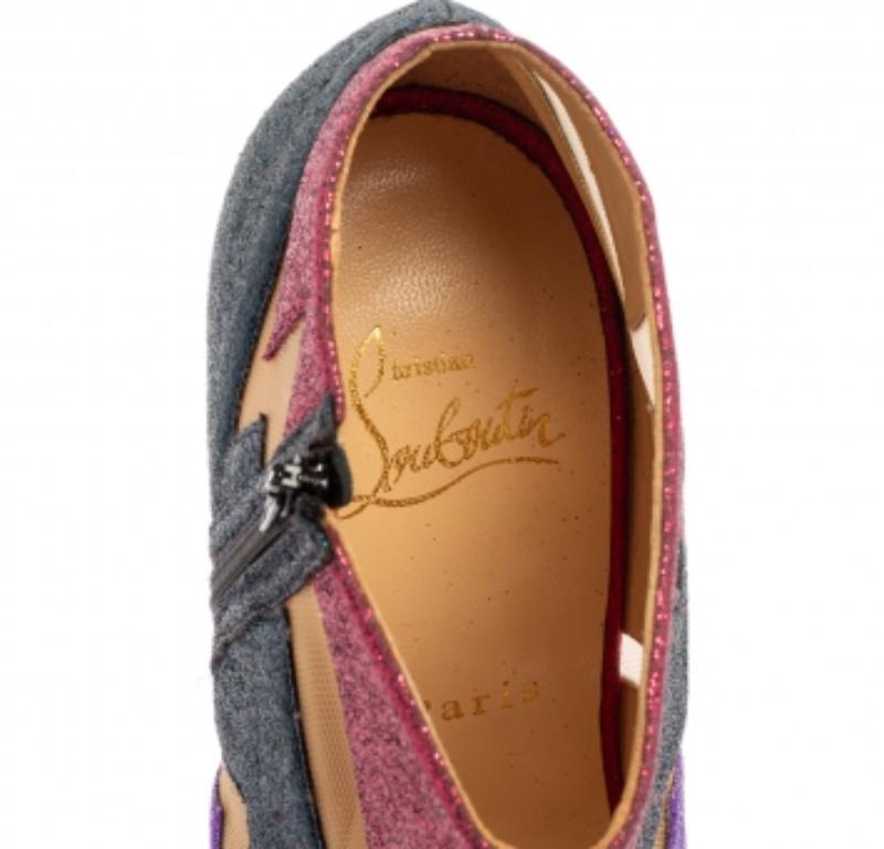 Christian Louboutin Mutlicolor Glitter Ziggy Peep Toe Booties Size 37 For Sale 1