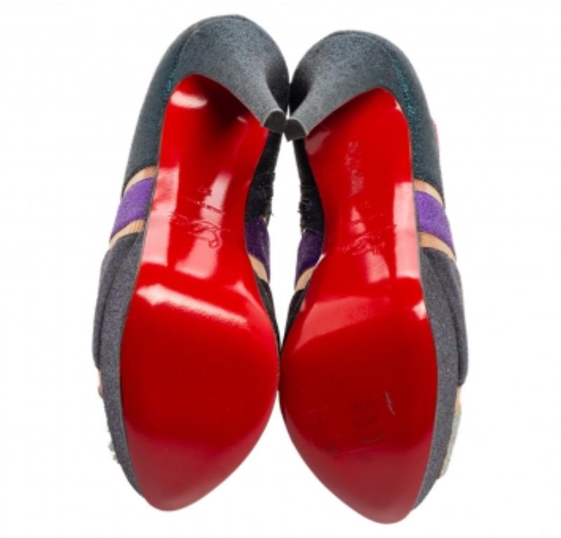 Christian Louboutin Mutlicolor Glitter Ziggy Peep Toe Booties Size 37 For Sale 2