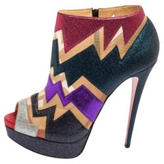 Christian Louboutin Mutlicolor Glitter Ziggy Peep Toe Booties Size 37