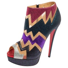 Christian Louboutin Mutlicolor Glitter Ziggy Peep Toe Booties Size 37