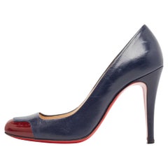 Christian Louboutin Navy Blue/Burgundy Leather & Patent Lady Grant Pumps Size 36