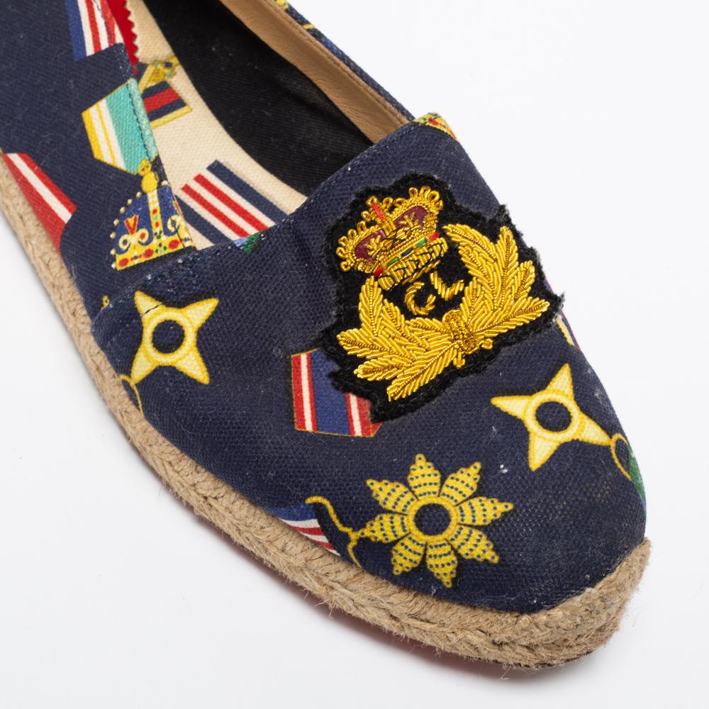 Christian Louboutin Navy Blue Canvas Gala Crest Espadrille Loafers Size 38 For Sale 2