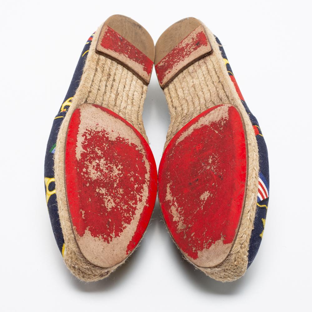 Christian Louboutin Navy Blue Canvas Gala Crest Espadrille Loafers Size 38 4