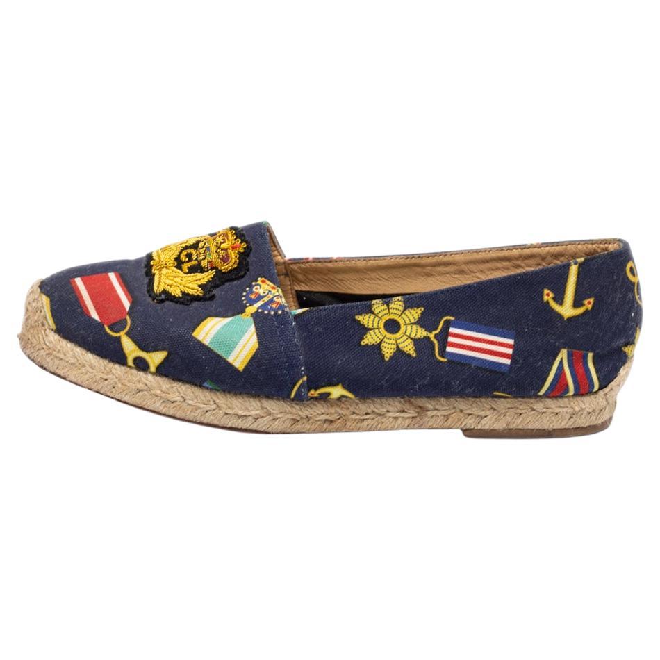 Christian Louboutin Navy Blue Canvas Gala Crest Espadrille Loafers Size 38 For Sale