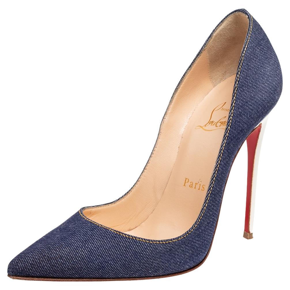 Christian Louboutin Navy Blue Denim So Kate Pumps Size 35.5