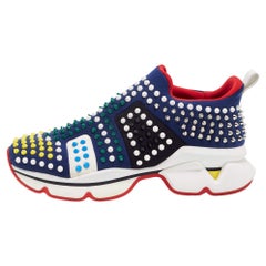 Christian Louboutin Navy Blue Fabric Spike Sock Sneakers Size 41