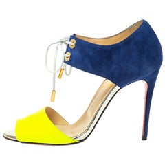 Christian Louboutin Navy Blue/Green Leather Mayerling Lace Up Sandals Size 37.5
