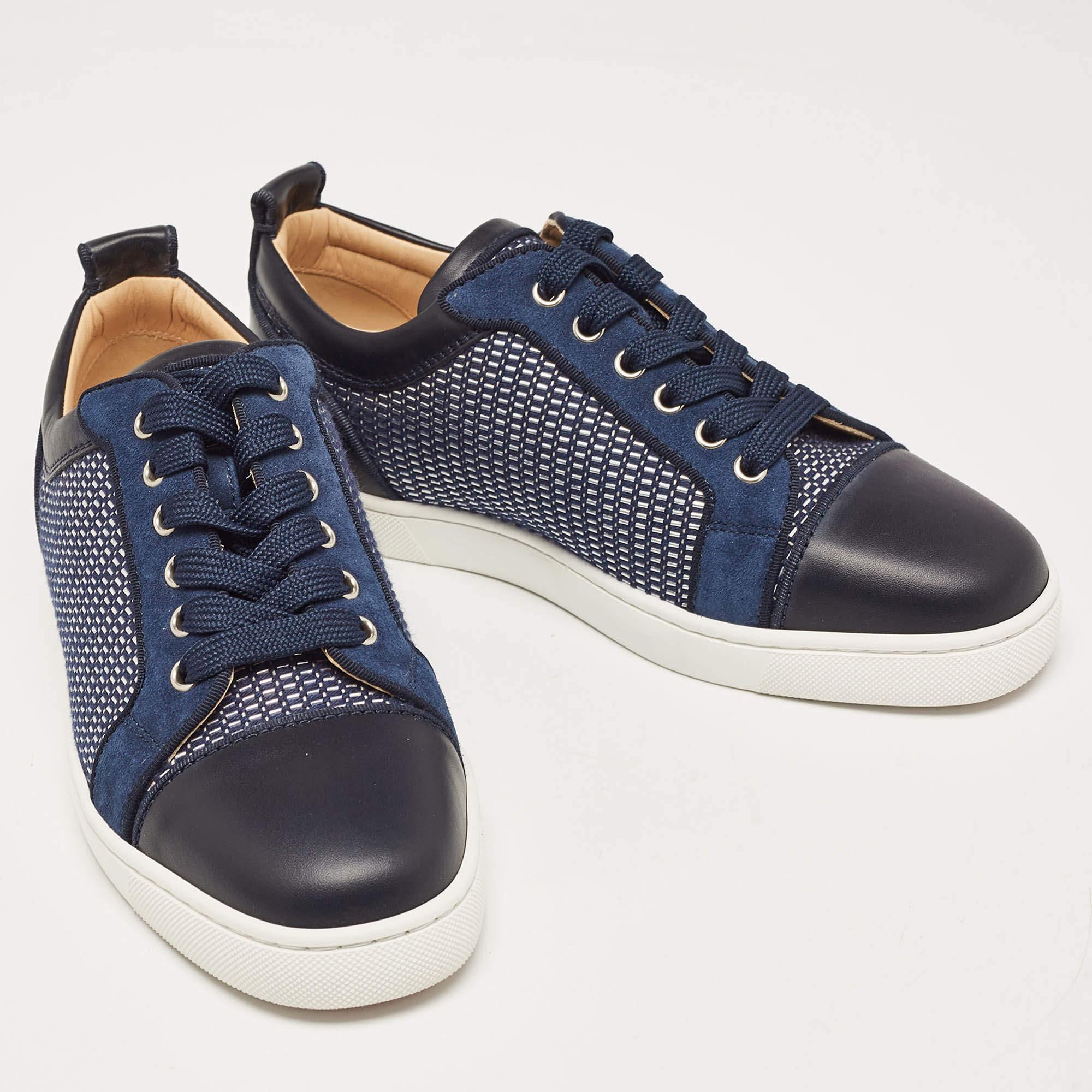 Christian Louboutin Navy Blue Leather and Suede Louis Junior Sneakers Size 39 2