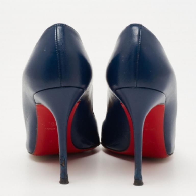 Women's Christian Louboutin Navy Blue Leather Corneille Pointed Toe Pumps Size 35 For Sale