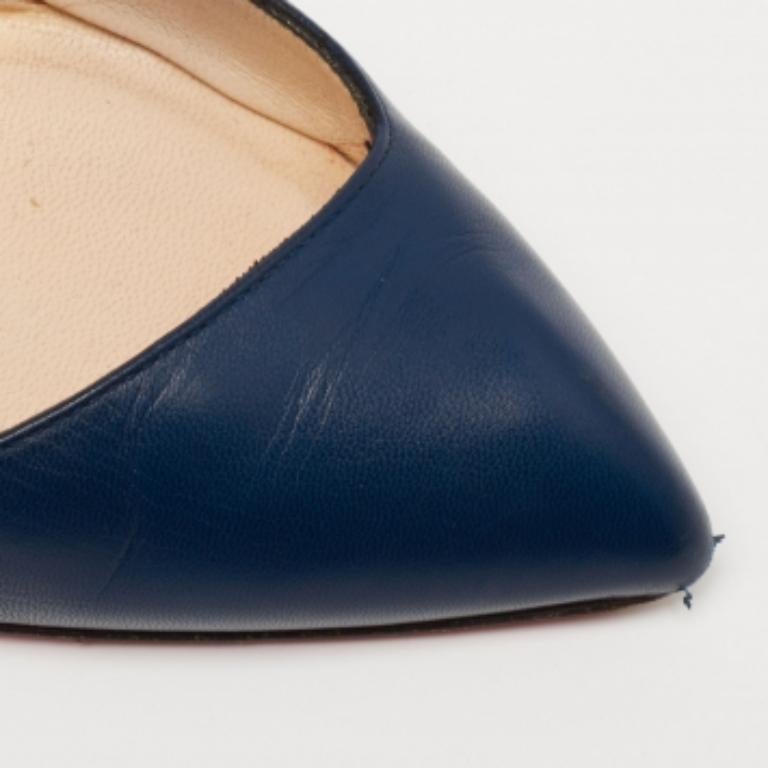 Christian Louboutin Navy Blue Leather Corneille Pointed Toe Pumps Size 35 For Sale 1