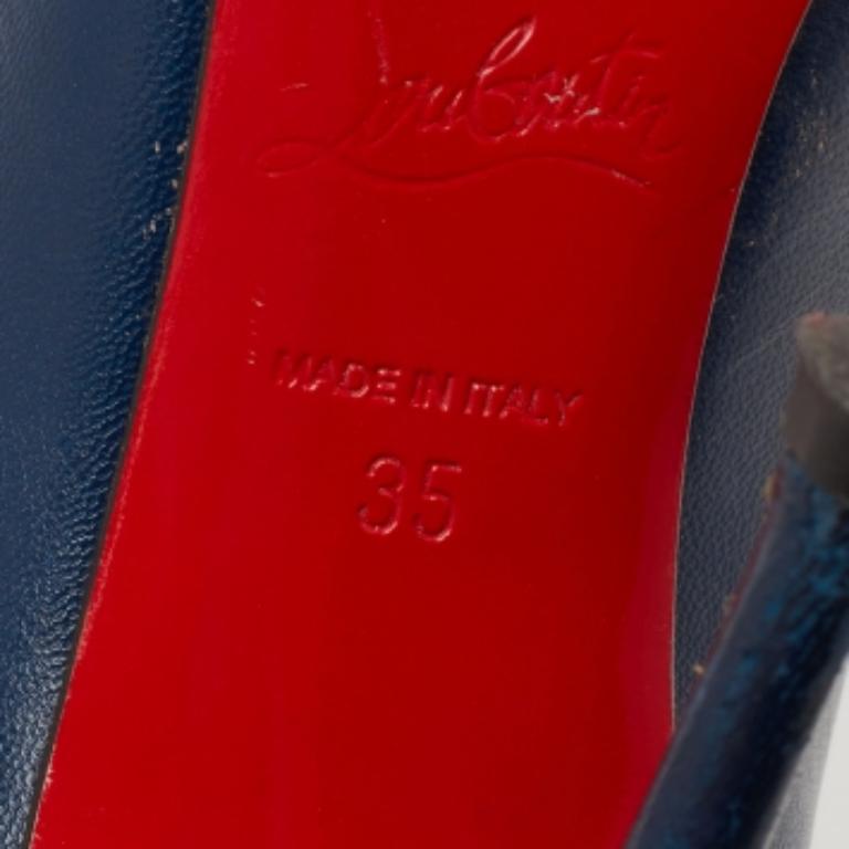 Christian Louboutin Navy Blue Leather Corneille Pointed Toe Pumps Size 35 For Sale 2