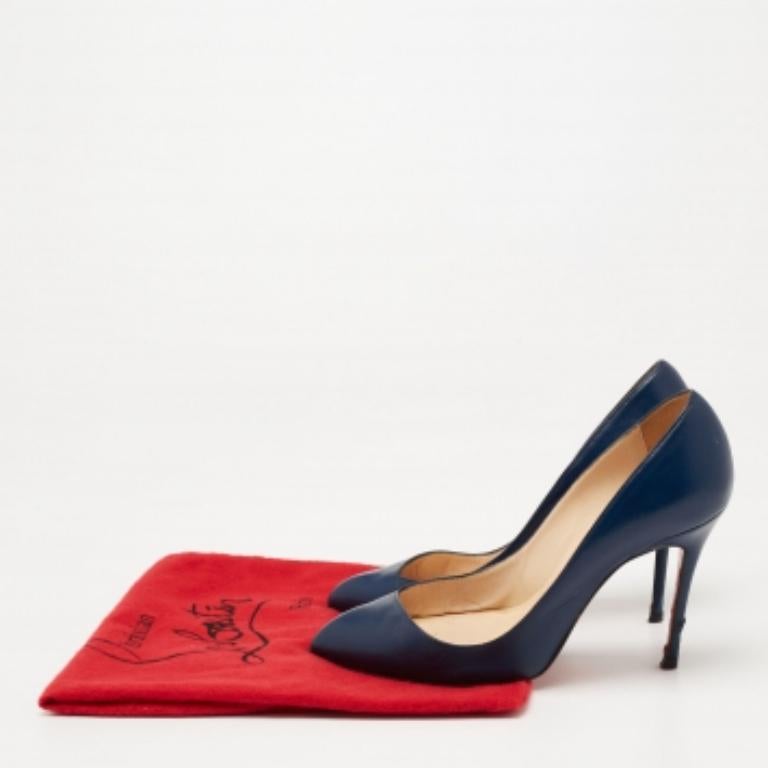 Christian Louboutin Navy Blue Leather Corneille Pointed Toe Pumps Size 35 For Sale 4