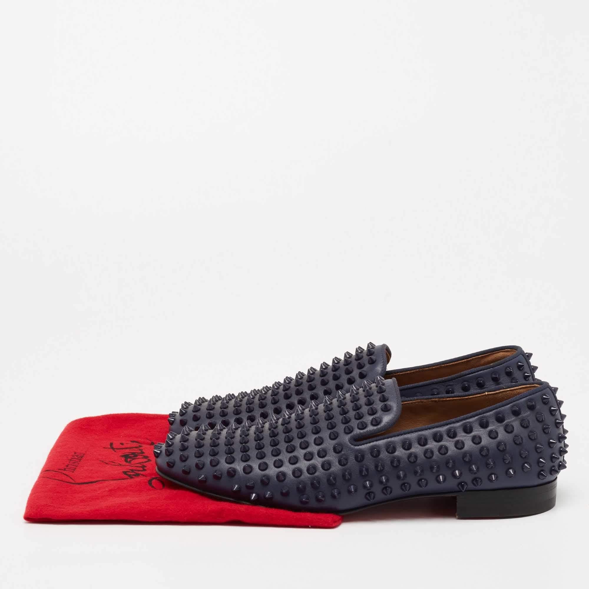 Christian Louboutin Navy Blue Leather Dandelion Spike Smoking Slippers Size 40 For Sale 3