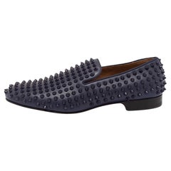 Christian Louboutin Navy Blue Leather Dandelion Spike Smoking Slippers Size 40