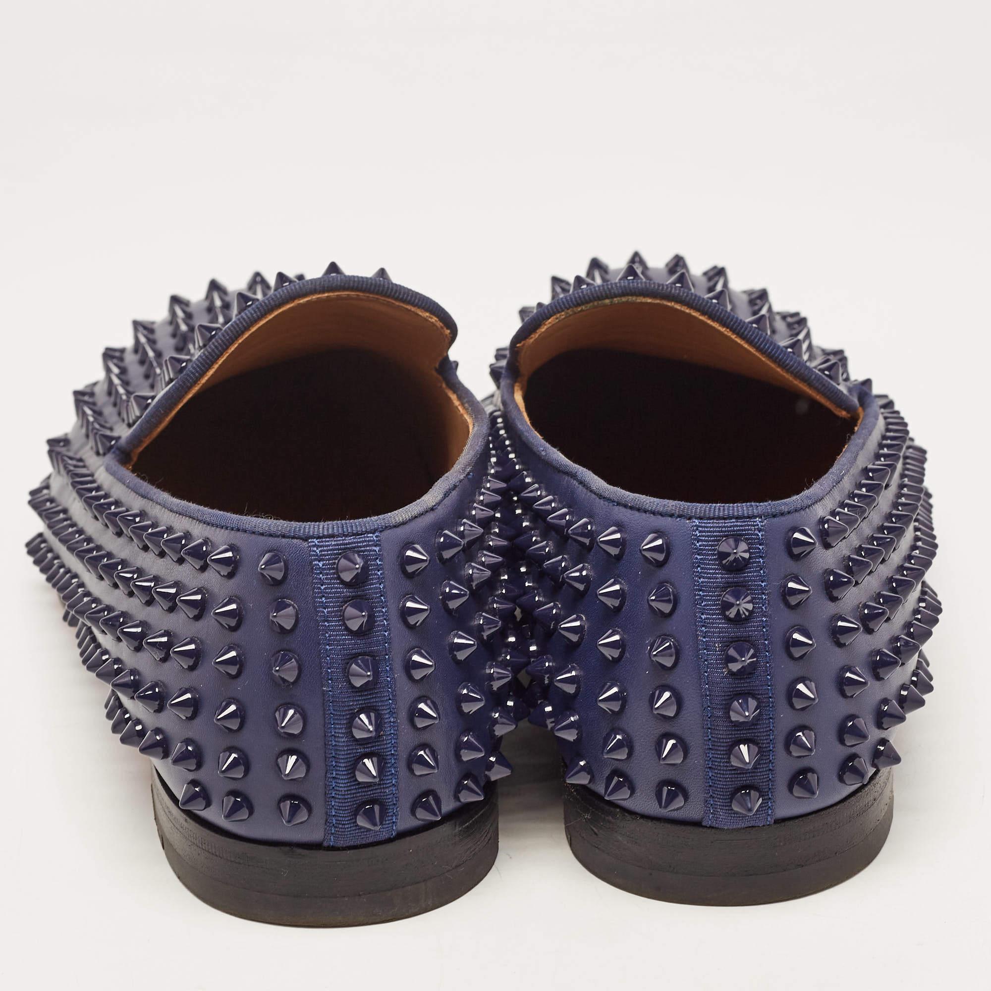 Christian Louboutin Navy Blue Leather Dandelion Spike Smoking Slippers Size 42.5 In Excellent Condition For Sale In Dubai, Al Qouz 2