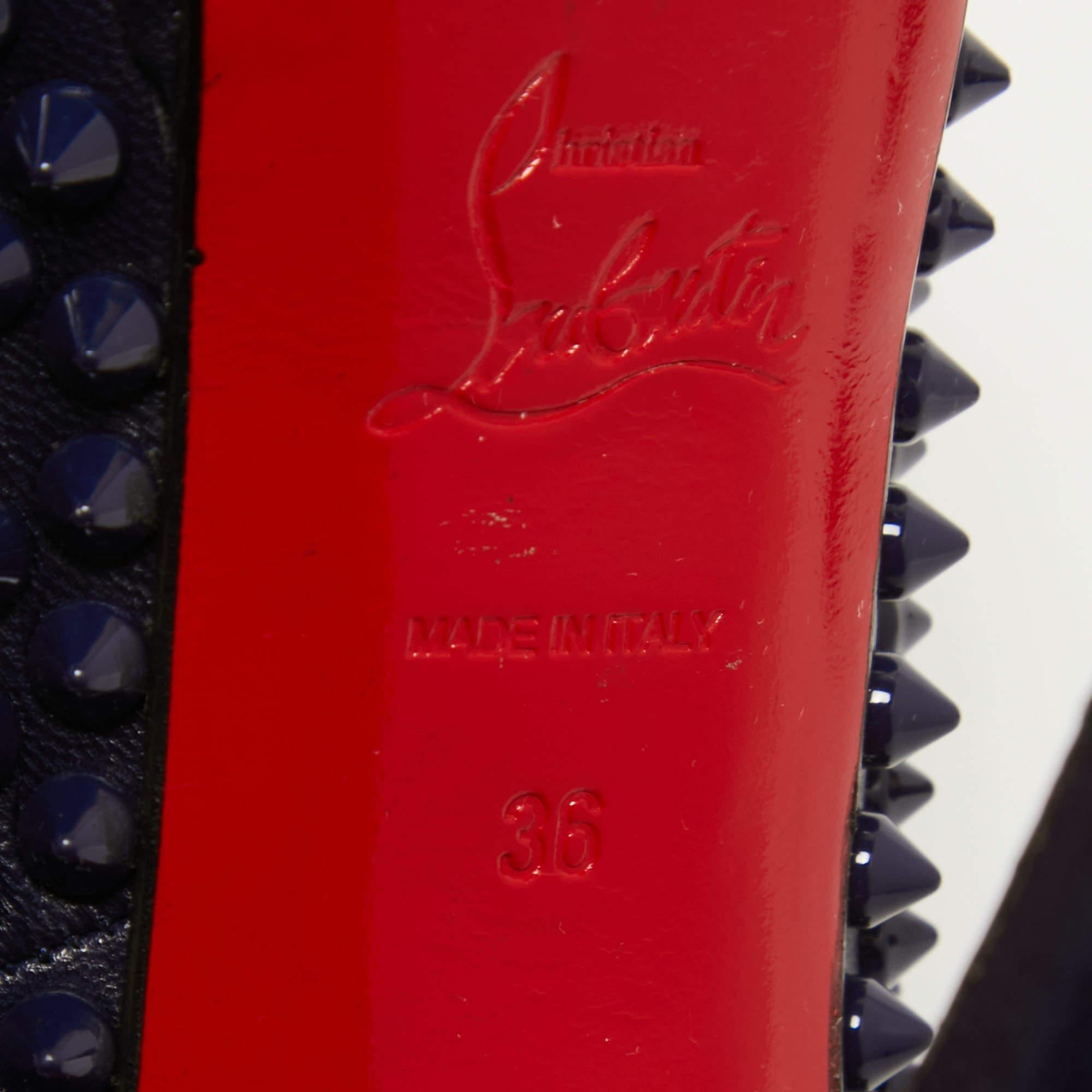 Christian Louboutin Navy Blue Leather Lady Peep Spikes Pumps Size 36 For Sale 5