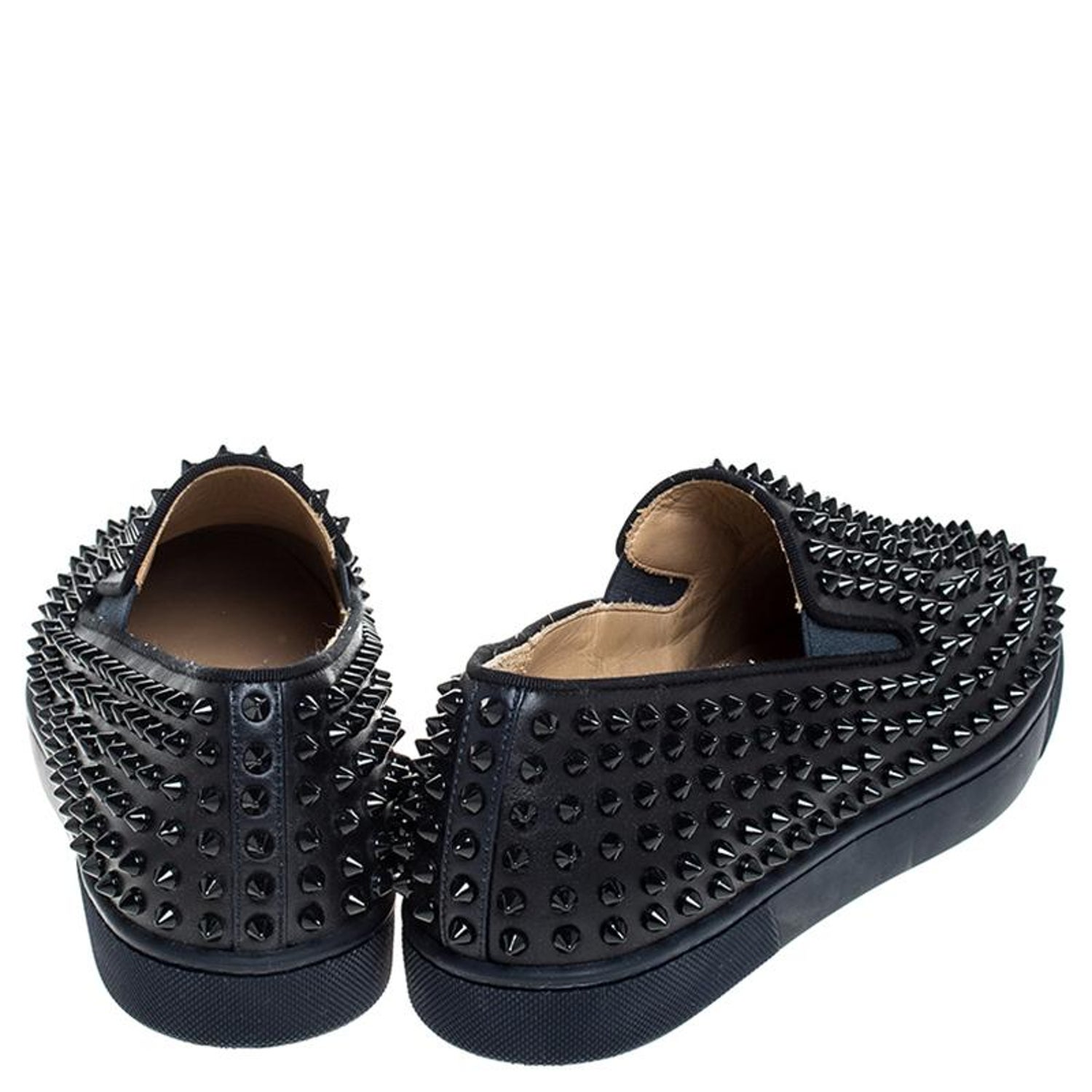 Christian Louboutin Navy Blue Leather Roller Boat Spiked Slip On Sneakers  Size 4 For Sale at 1stDibs