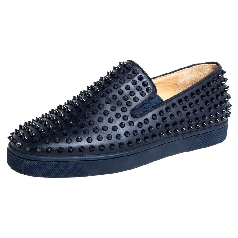 Christian Louboutin Navy Blue Leather Spikes Slip On Sneakers Size 44 at  1stDibs