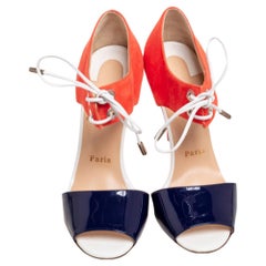 Christian Louboutin Navy Blue/Orange Patent Leather Mayerling Sandals Size 38.5