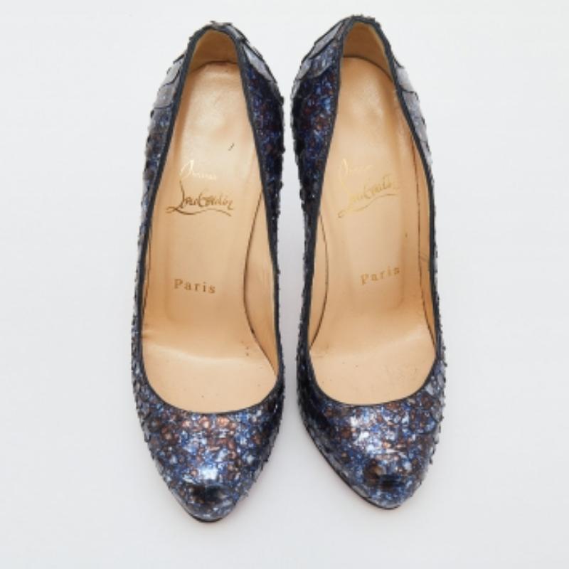 Noir Christian Louboutin bleu marine en cuir python New Simple Pumps Size 35.5 en vente