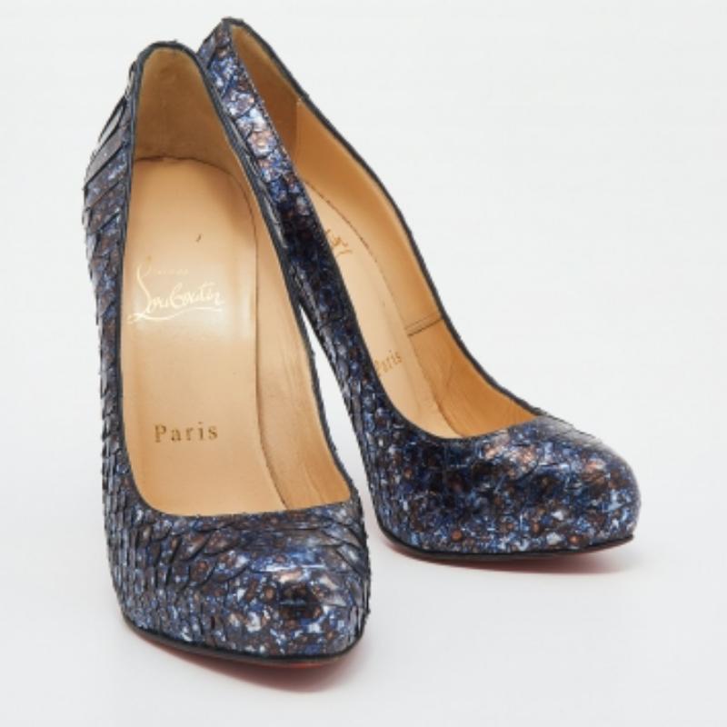 Christian Louboutin bleu marine en cuir python New Simple Pumps Size 35.5 Bon état - En vente à Dubai, Al Qouz 2