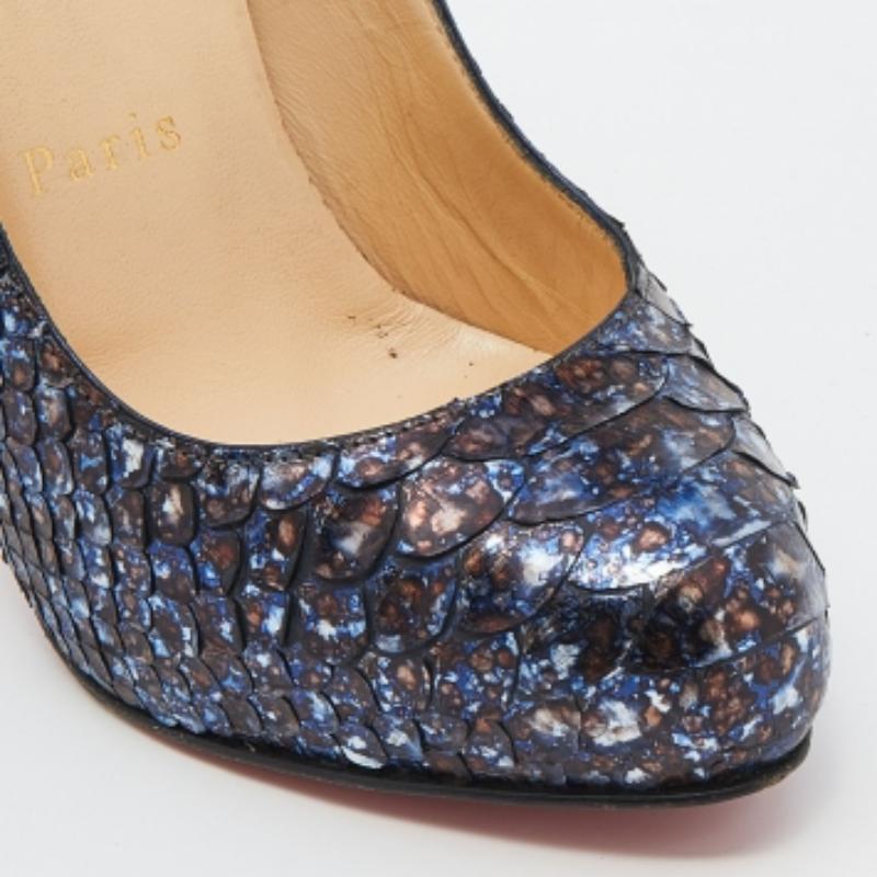 Christian Louboutin bleu marine en cuir python New Simple Pumps Size 35.5 en vente 2